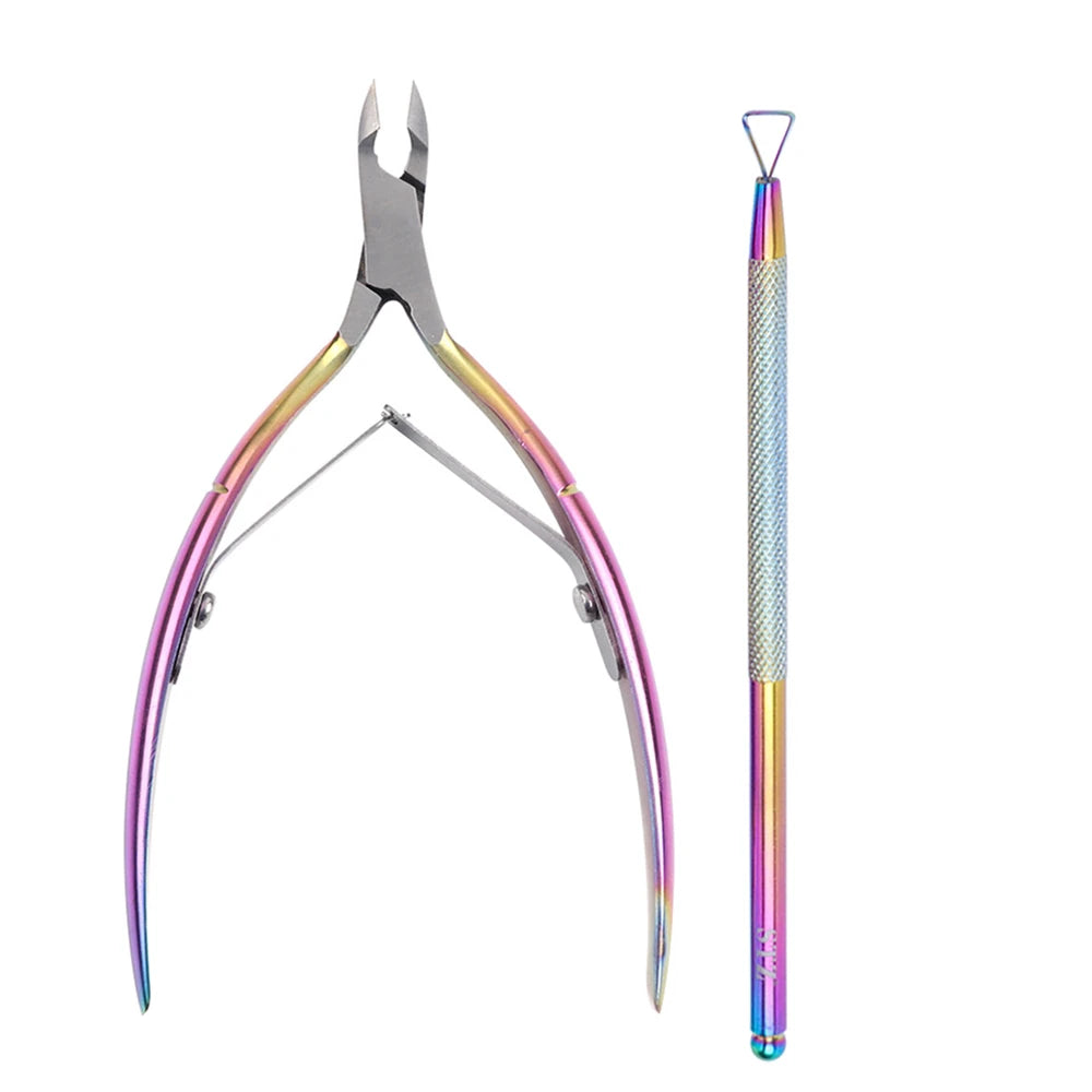 Professional Cuticle Nipper & Pusher | Rainbow Finish