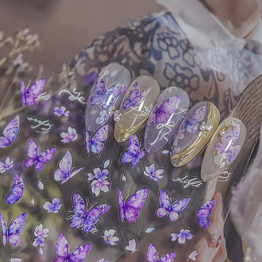 Purple Butterfly Nail Art Stickers Flowers Adhesive Nail Sticker Decals to4498