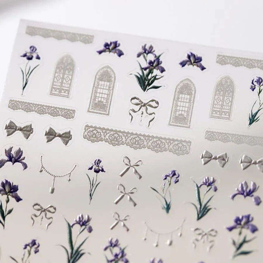 Purple Flower Nail Art Stickers Iris Flower Adhesive Slider Sticker Decals TS3625
