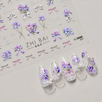 Purple Flower Nail Stickers Embossed Iris Flowers Leaf Nail Decals Self-Adhesive DIY Manicure Accessories 