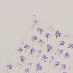 Purple Flower Nail Stickers Embossed Iris Flowers Leaf Nail Decals Self-Adhesive DIY Manicure Accessories 