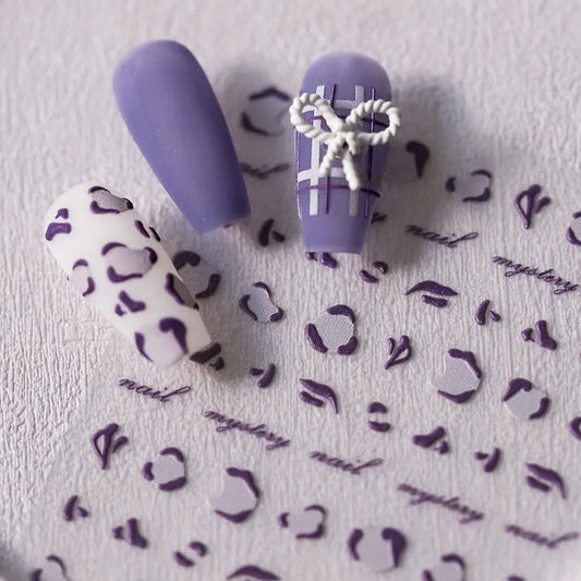 Purple Grid Nail Art Stickers Leopard Adhesive Sticker Decals TS2381