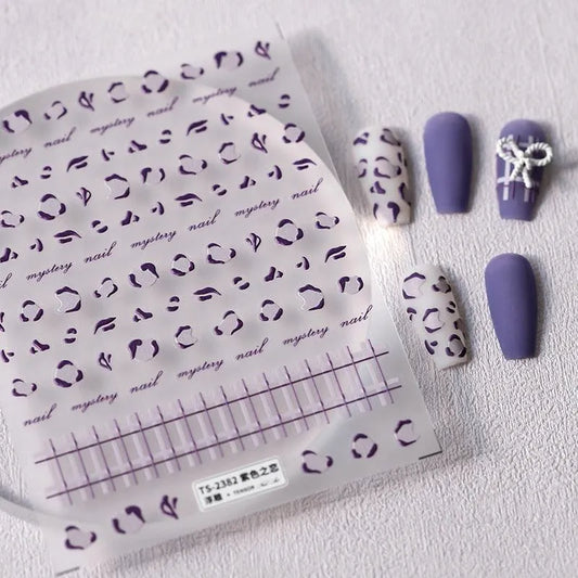Purple Grid Nail Art Stickers Leopard Adhesive Sticker Decals TS2381