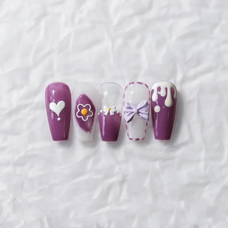 Purple Hearts Nail Art Stickers Adhesive Slider Flower Bow Sticker Decals TS2383