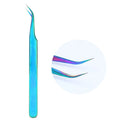 Multicolored tweezers with a close-up inset on a white background