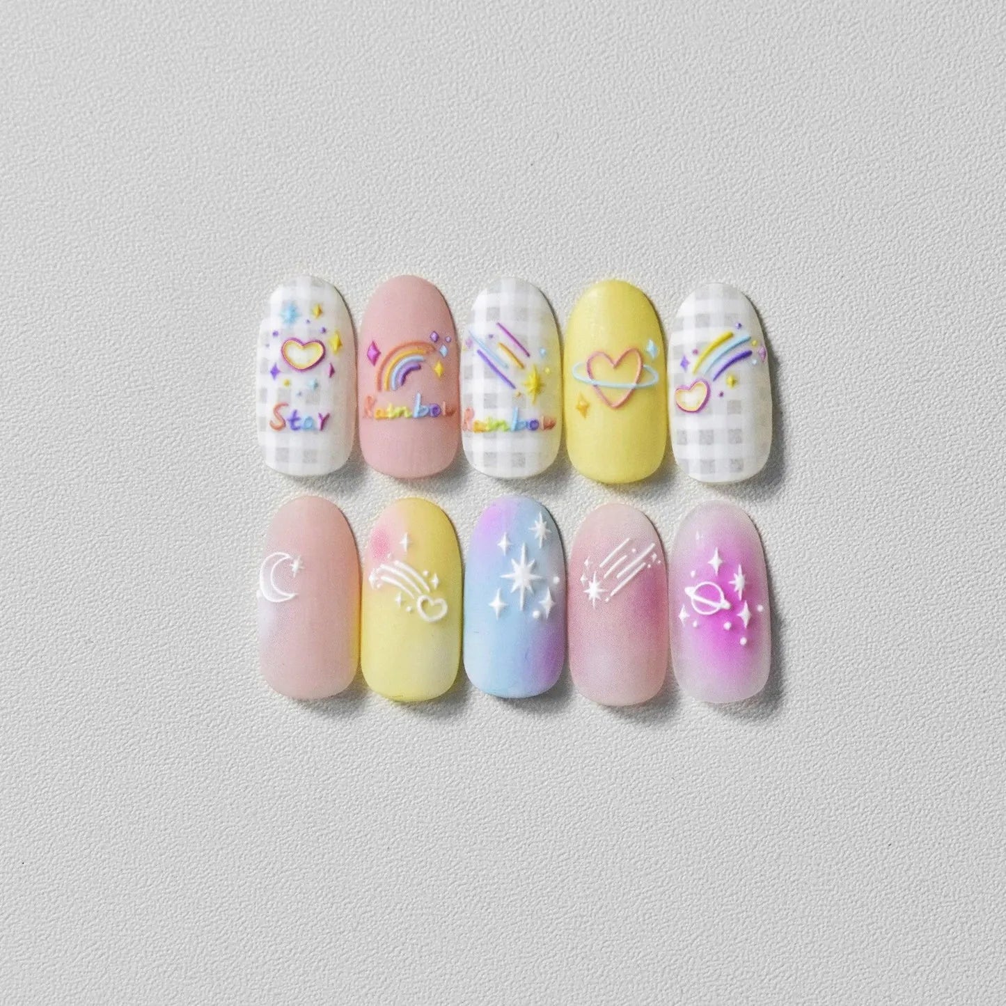 Rainbow Wish-star Nail Art Stickers 5D Embossed Love Heart Adhesive Sticker Decals Manicure Accessories to2775
