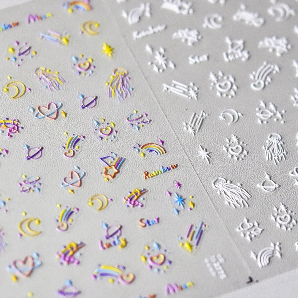 Rainbow Wish-star Nail Art Stickers 5D Embossed Love Heart Adhesive Sticker Decals Manicure Accessories to2775