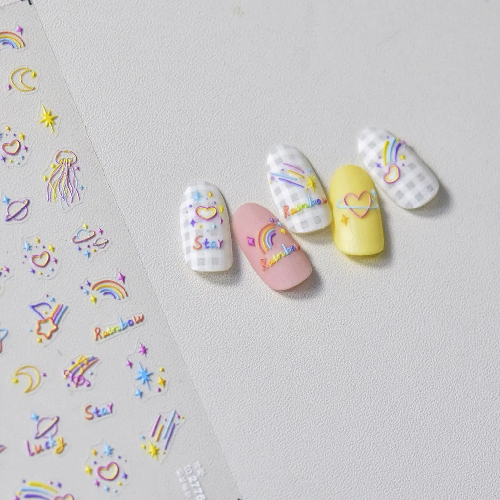 Rainbow Wish-star Nail Art Stickers 5D Embossed Love Heart Adhesive Sticker Decals Manicure Accessories to2775