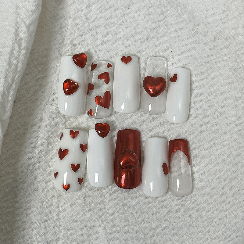Red 3D Heart Nail Stickers - Valentine's Day Decals TA287