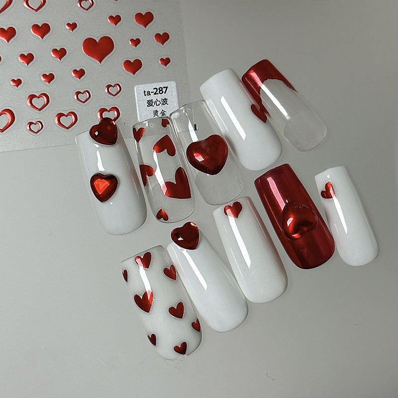 Red 3D Heart Nail Stickers - Valentine's Day Decals TA287