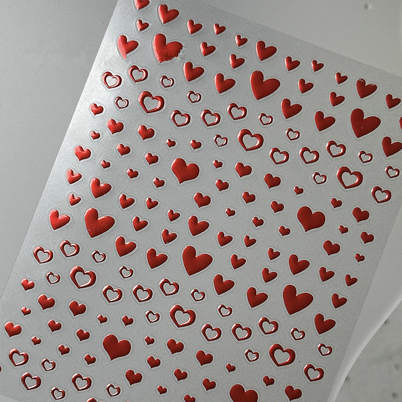 Red 3D Heart Nail Stickers - Valentine's Day Decals TA287
