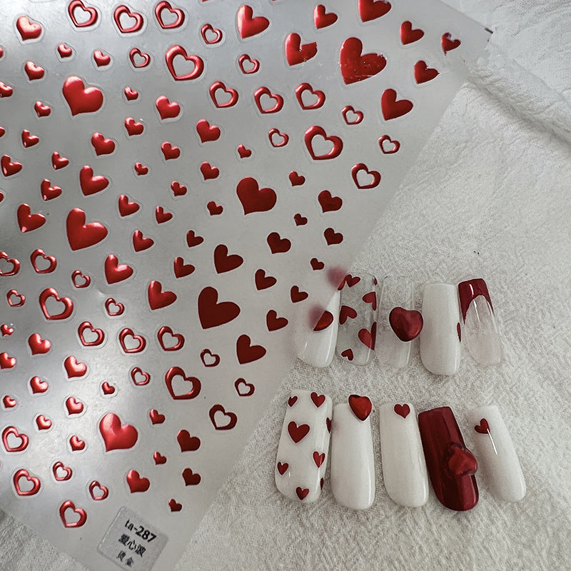 Red 3D Heart Nail Stickers - Valentine's Day Decals TA287