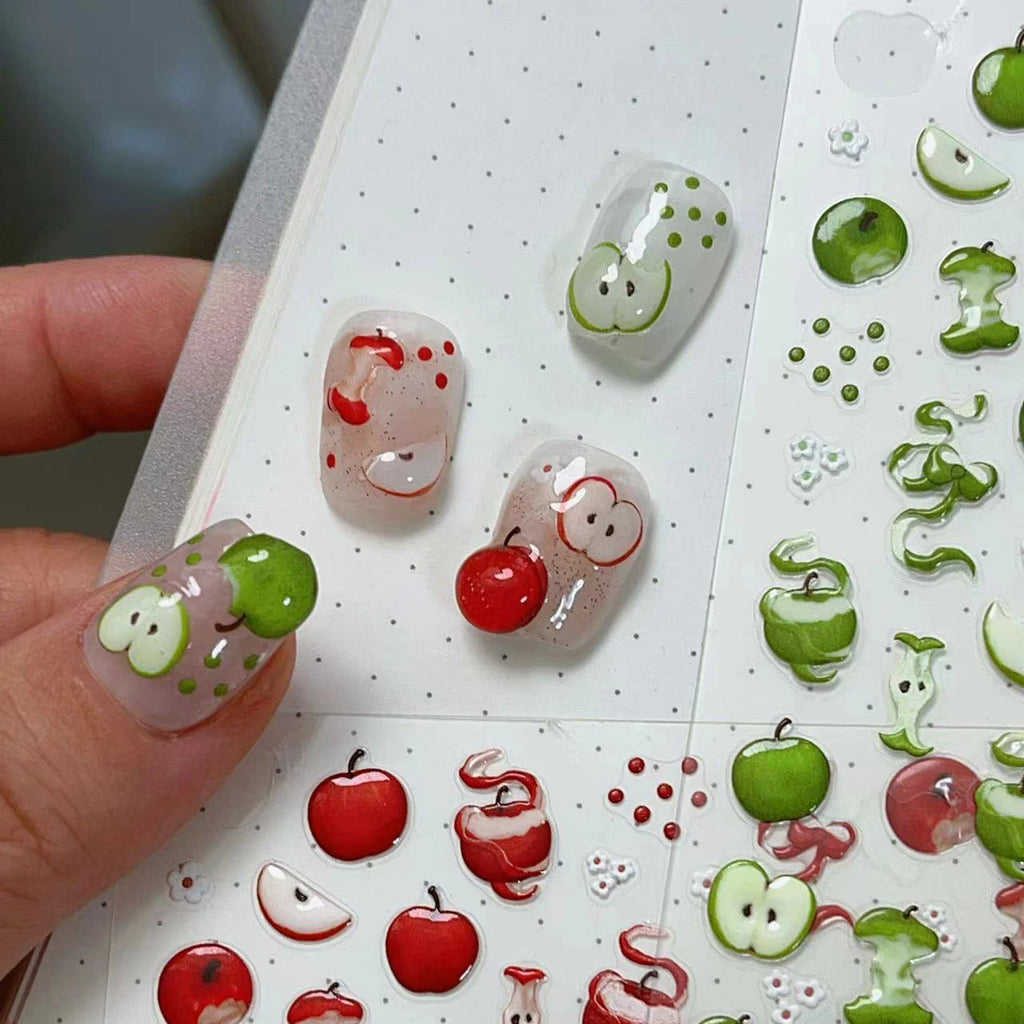 Red Apple Nail Stickers Summer Fruit 5D Stickers