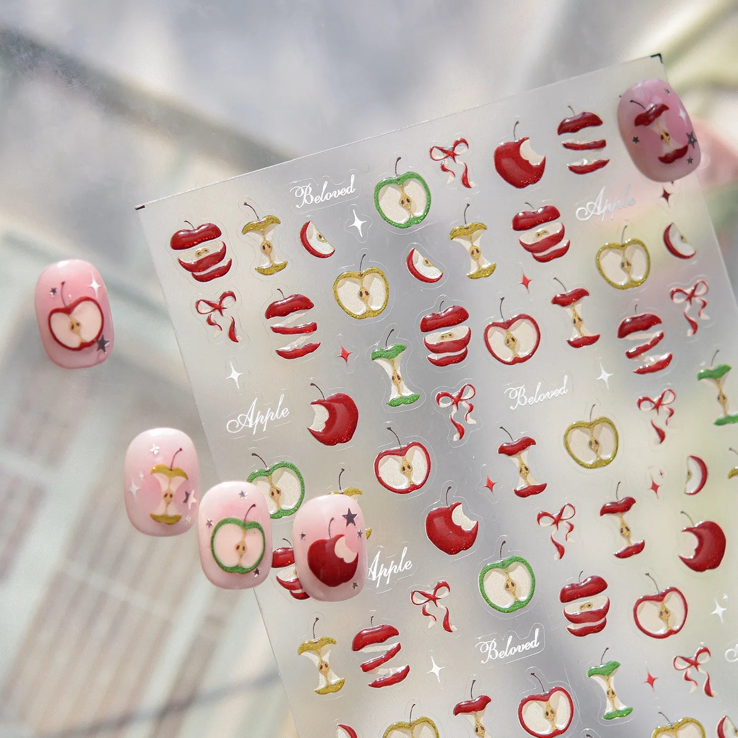Red Apple Nail Stickers Summer Fruit 5D Stickers
