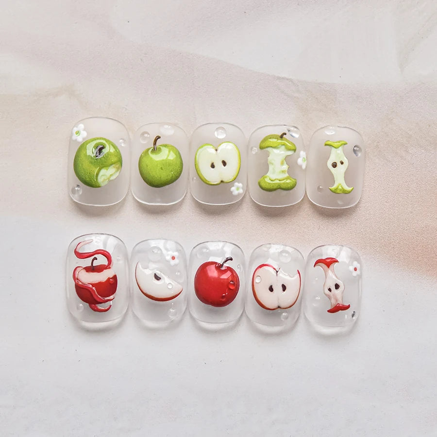 Red Apple Nail Stickers Summer Fruit 5D Stickers