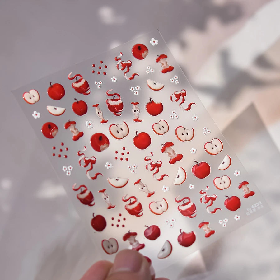 Red Apple Nail Stickers Summer Fruit 5D Stickers to4233 Jelly