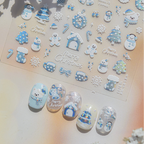 Red Blue Glitter Christmas Nail Stickers - Winter Snowman Snowflakes Decals 6147