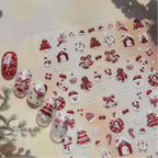 Red Blue Glitter Christmas Nail Stickers - Winter Snowman Snowflakes Decals 6147