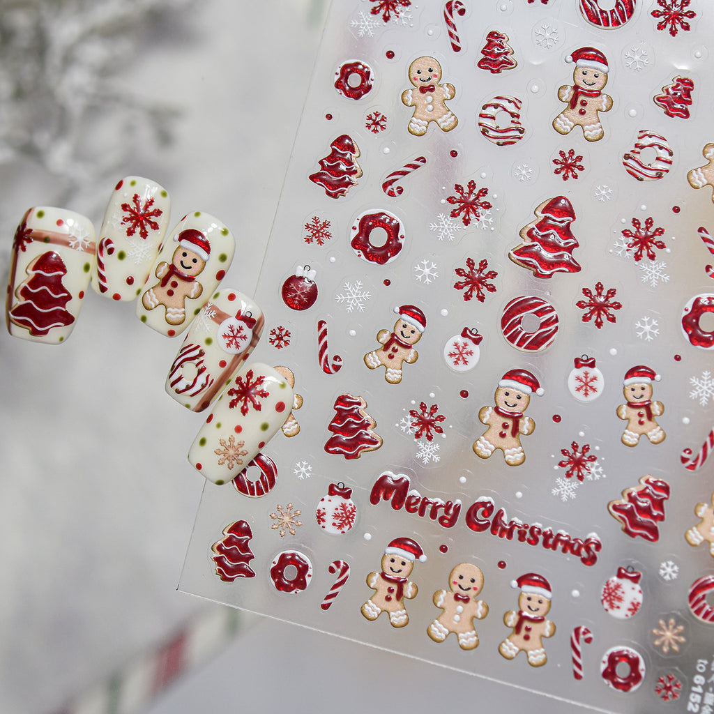 Red Blue Glitter Christmas Nail Stickers - Winter Snowman Snowflakes Decals 6147