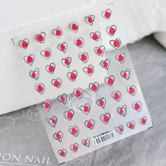 Red Blush Heart Nail Art Stickers Adhesive Love 3D Adhesive Decals TS692 - Nail MAD