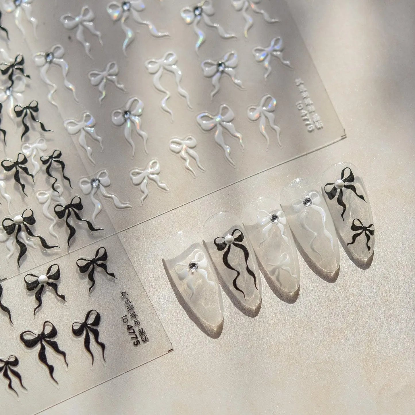 Red Bow Nail Art Stickers Adhesive Embossed White Black Bow Tie Sticker Decals