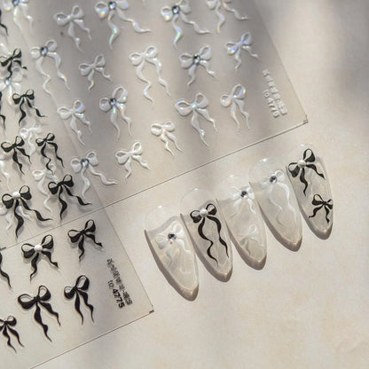 Red Bow Nail Art Stickers Adhesive Embossed White Black Bow Tie Sticker Decals