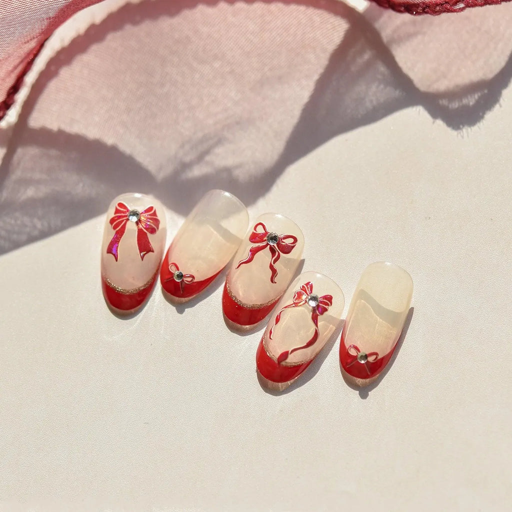 Red Bow Nail Art Stickers Adhesive Embossed White Black Bow Tie Sticker Decals