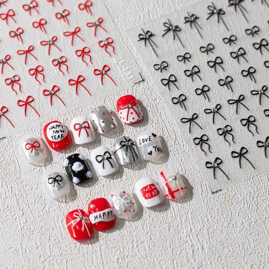 Red Bow Nail Art Stickers Adhesive Slider Embossed Bow Knot Sticker Decals TL131