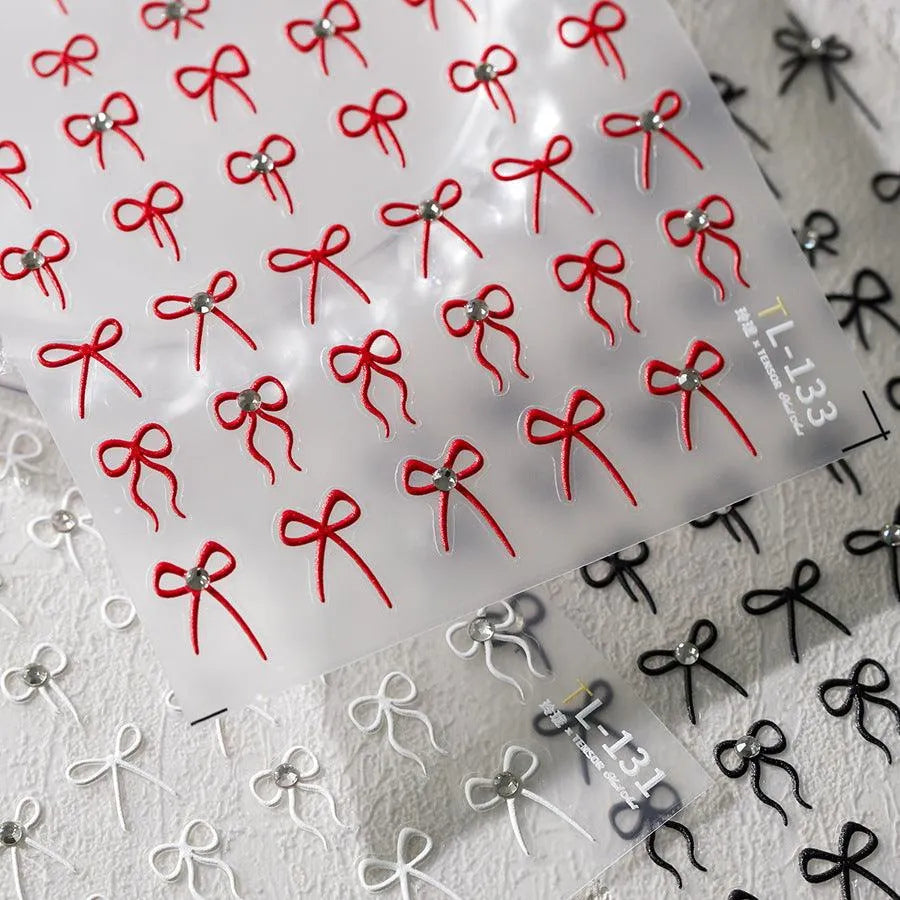 Red Bow Nail Art Stickers Adhesive Slider Embossed Bow Knot Sticker Decals TL131