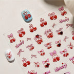 Red Bow Nail Art Stickers Sweet Cherry Adhesive Embossed Sticker Decals 