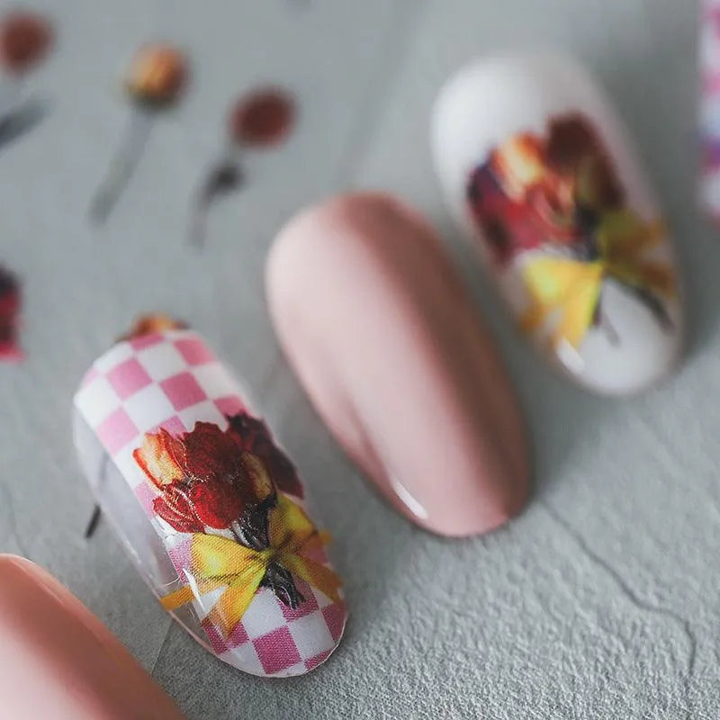 Red Flower Nail Art Stickers Fade Flower 3D Adhesive Sticker Decals TS779