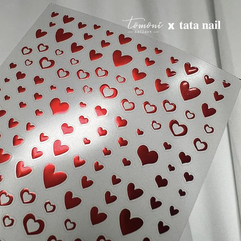 Red Heart Nail Art Stickers Metal Effect Love Hearts Adhesive Embossed Sticker Decals 