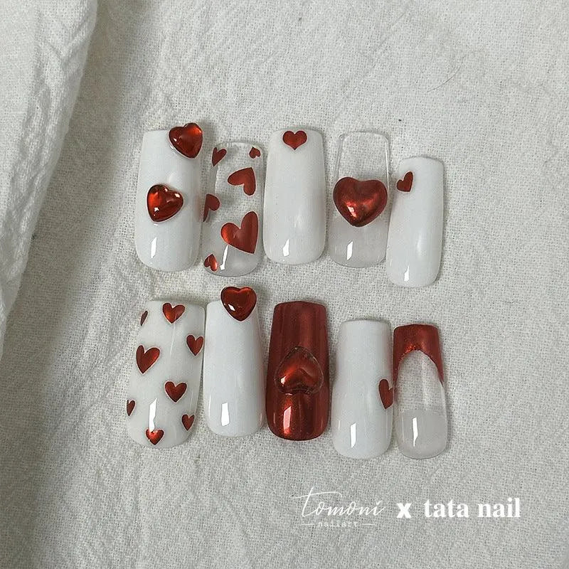 Red Heart Nail Art Stickers Metal Effect Love Hearts Adhesive Embossed Sticker Decals 