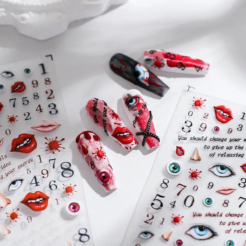 Red Lips Nail Art Stickers Adhesive Slider Eyes Numbers Sticker Decals TS1773