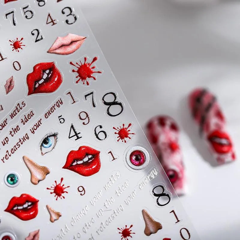 Red Lips Nail Art Stickers Adhesive Slider Eyes Numbers Sticker Decals TS1773