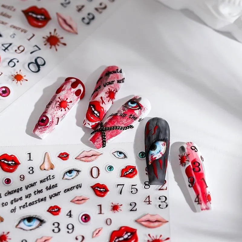 Red Lips Nail Art Stickers Adhesive Slider Eyes Numbers Sticker Decals TS1773