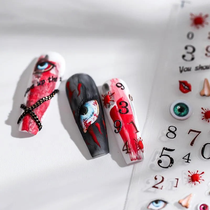 Red Lips Nail Art Stickers Adhesive Slider Eyes Numbers Sticker Decals TS1773