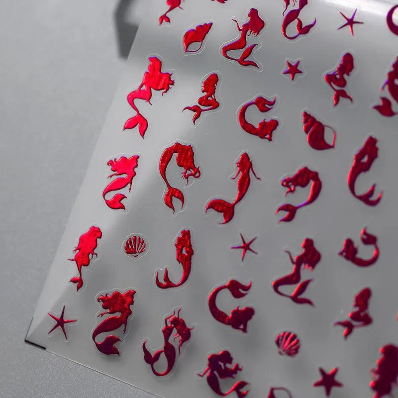 Red Mermaid Nail Art Stickers Adhesive Metal Sticker Decals M179