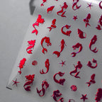 Red Mermaid Nail Art Stickers Adhesive Metal Sticker Decals M179