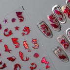 Red Mermaid Nail Art Stickers Adhesive Metal Sticker Decals M179
