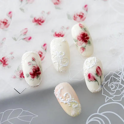 Red Nail Art Stickers Adhesive Slider Flowers Sticker Decals 