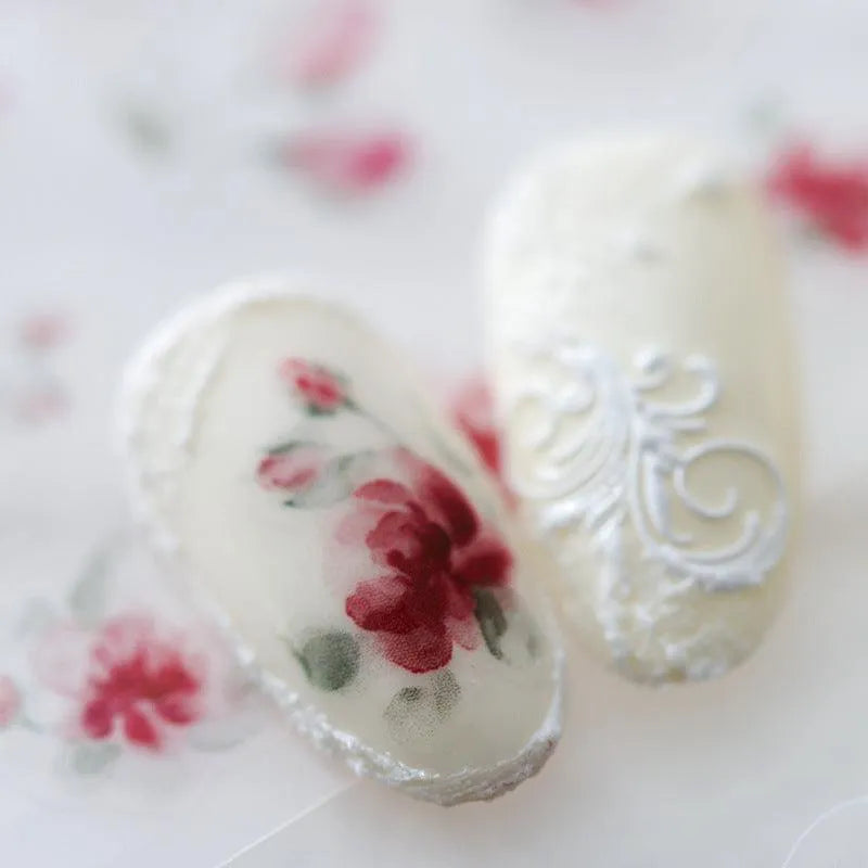 Red Nail Art Stickers Adhesive Slider Flowers Sticker Decals 