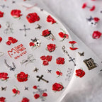 Red Rose Nail Art Stickers Adhesive Slider Skull Embossed Sticker Decals MN271