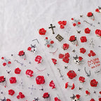 Red Rose Nail Art Stickers Adhesive Slider Skull Embossed Sticker Decals MN271