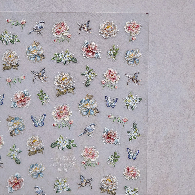 Retro Flower Nail Art Stickers Adhesive Rose Leaf Sticker Decals