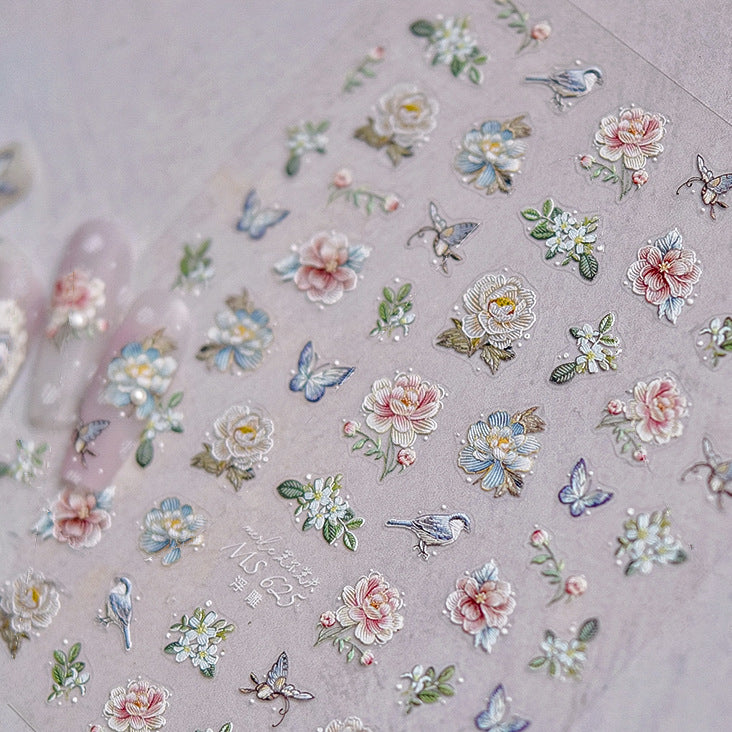 Retro Flower Nail Art Stickers Adhesive Rose Leaf Sticker Decals