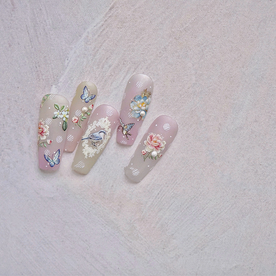 Retro Flower Nail Art Stickers Adhesive Rose Leaf Sticker Decals
