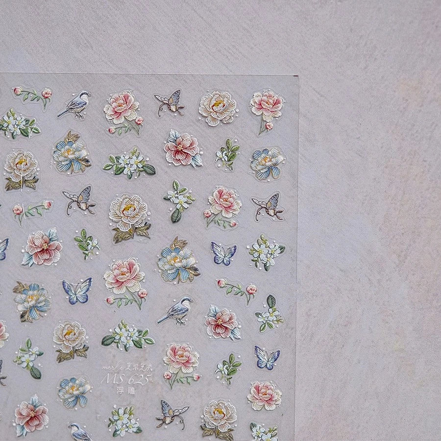 Retro Flower Nail Art Stickers Adhesive Rose Leaf Sticker Decals 