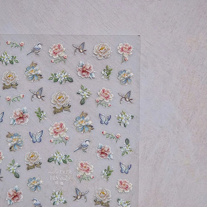 Retro Flower Nail Art Stickers Adhesive Rose Leaf Sticker Decals 