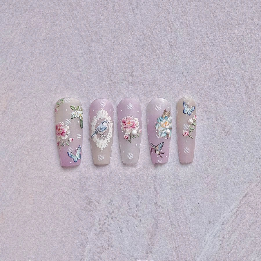 Retro Flower Nail Art Stickers Adhesive Rose Leaf Sticker Decals 